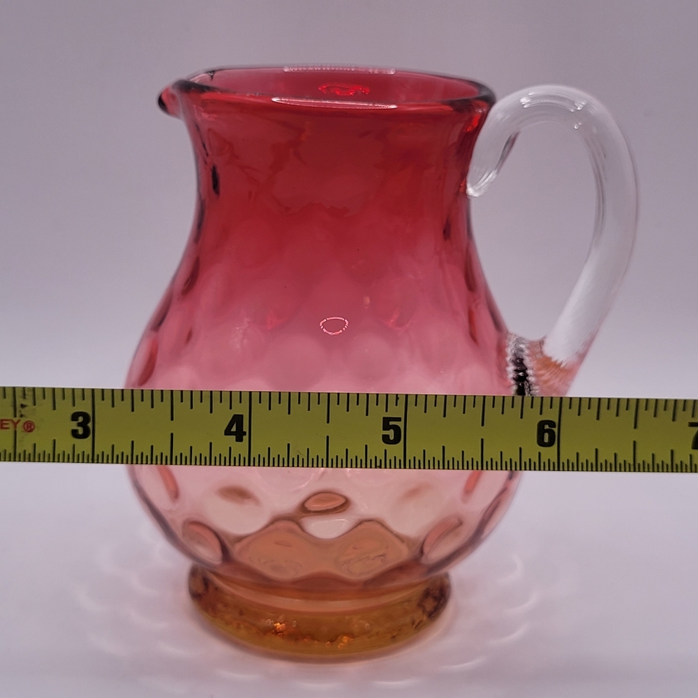 Vtg Cranberry Amberina Victorian Optic Hand Blown Coin Dot Creamer Vase Pitcher - Picture 10 of 10